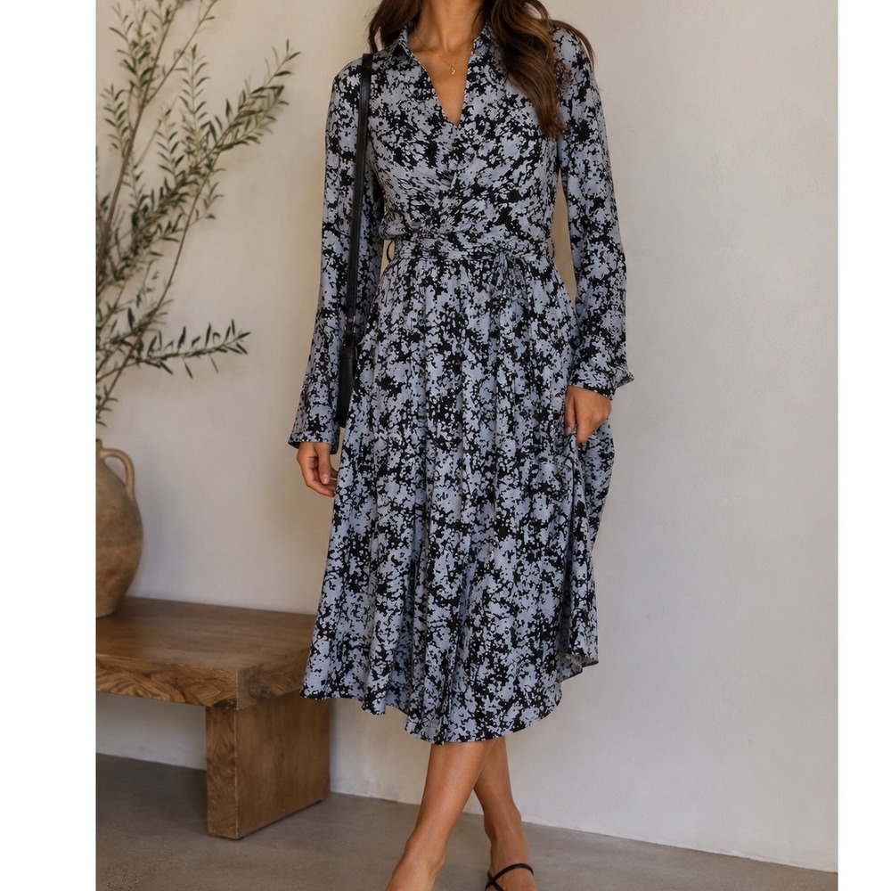 Seraphine Blue Floral Maternity Nursing Midi Dress Long Sleeve Petite US 6 qq